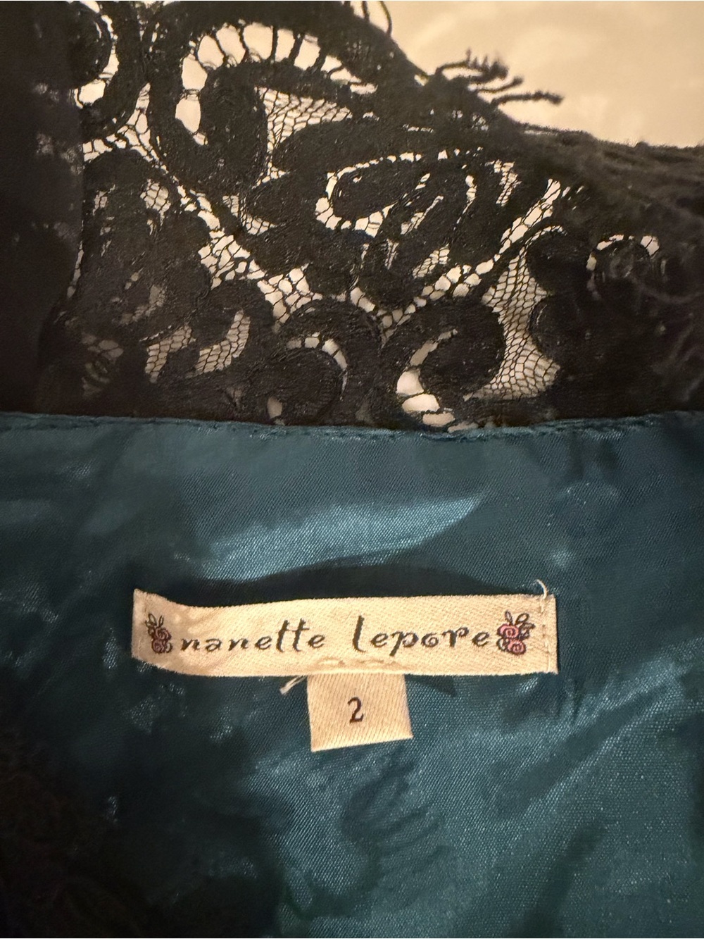 Nanette Lepore Teal Satin Lace-Trim Bow Camisole size 2 - Picture 3 of 3